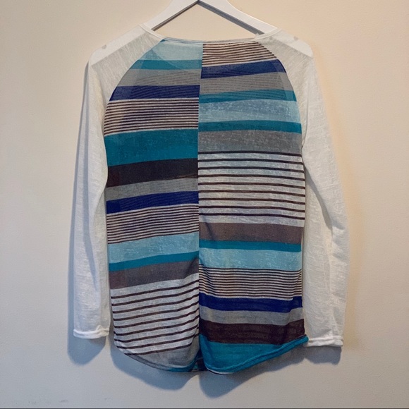 3/15 💚 NWOT Blue Striped Crochet Pocket Baseball Tee - Picture 7 of 9